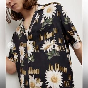 All Saints “No Fun” In Bloom Black Button Down Short Sleeve Shirt - Large